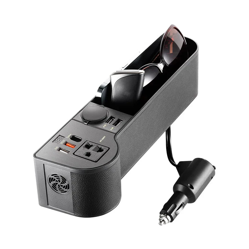SEAMETAL Car Organizer Storage with 12V/24V to 220V Inverter 4-USB Ports QC3.0 Fast Charging for SmartphoneSeat Crevice Storage Box