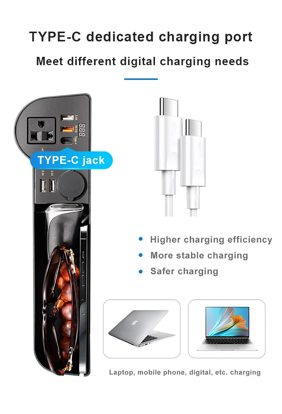 SEAMETAL Car Organizer Storage with 12V/24V to 220V Inverter 4-USB Ports QC3.0 Fast Charging for SmartphoneSeat Crevice Storage Box