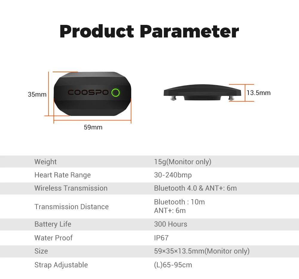 COOSPO Heart Rate Sensor With Chest Strap Dual Mode ANT Bluetooth H808S Cycling Computer for Wahoo Garmin Zwift Sports Monitor