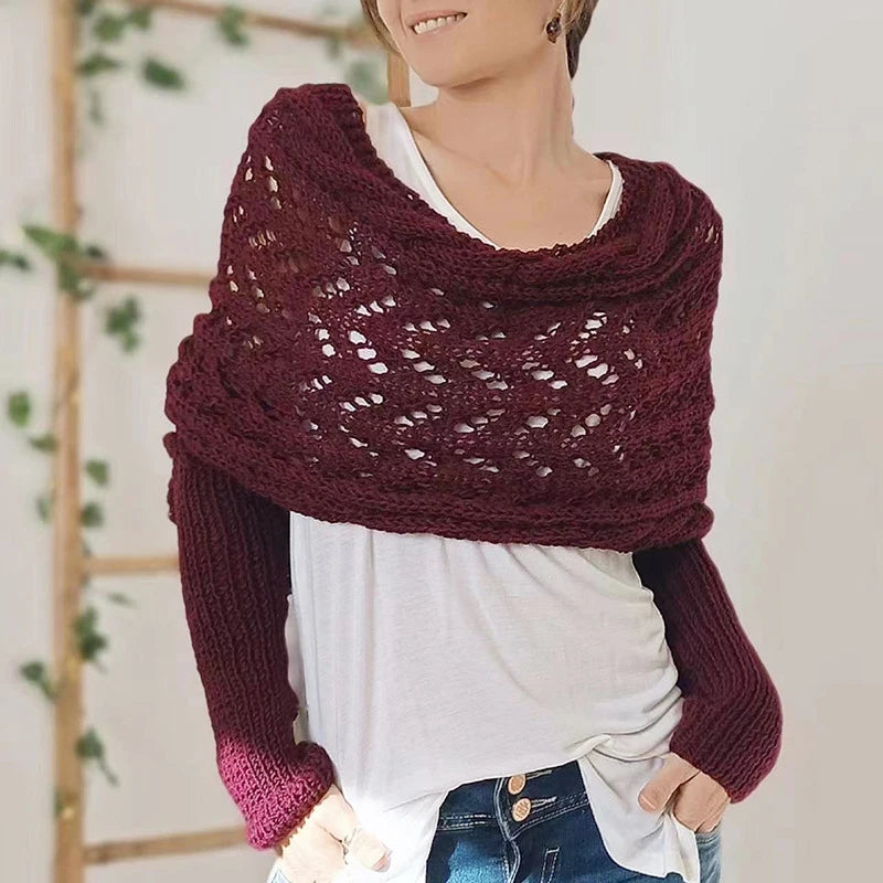 2024 Scarf With Sleeves Women Soft Knitted Wrap New Fashionable Pullover Shawl Windproof Warm Autumn Winter Poncho