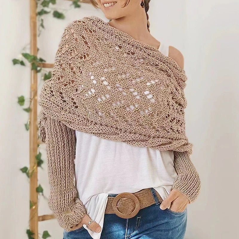 2024 Scarf With Sleeves Women Soft Knitted Wrap New Fashionable Pullover Shawl Windproof Warm Autumn Winter Poncho