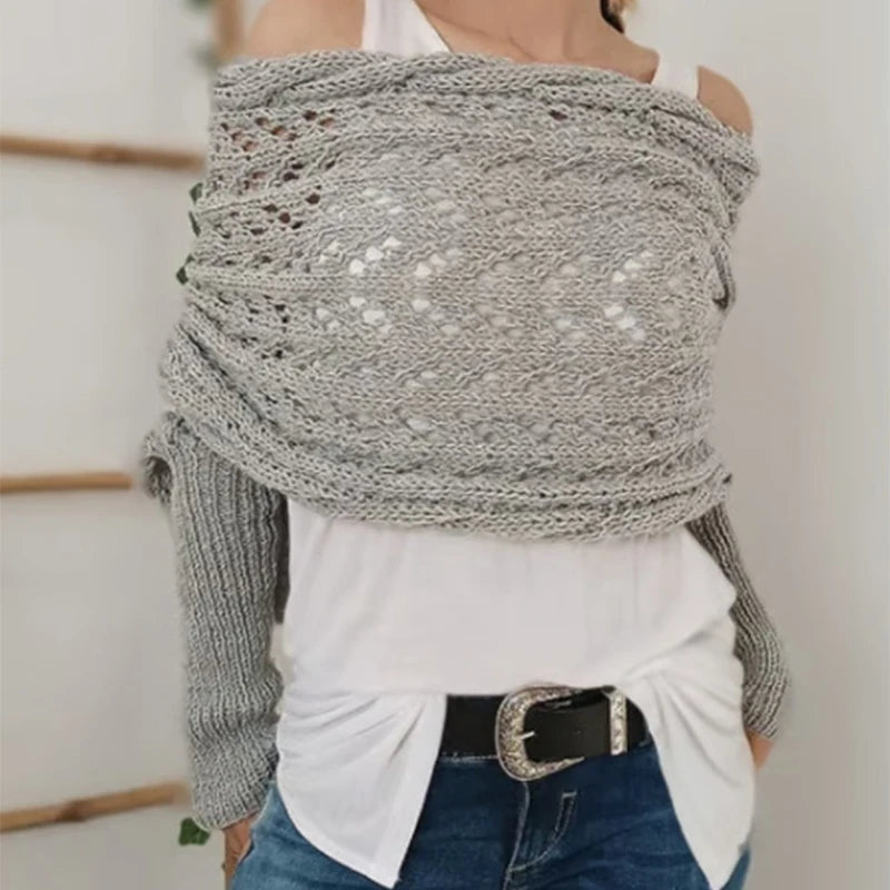 2024 Scarf With Sleeves Women Soft Knitted Wrap New Fashionable Pullover Shawl Windproof Warm Autumn Winter Poncho