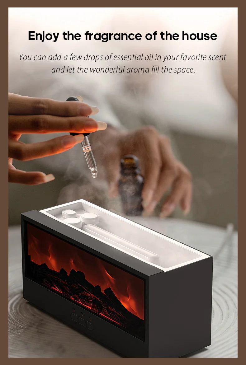 New Creative Fireplace Aroma Diffuser 150ml Waterless Auto-Off Colorful Flame Air Humidifier with Remote for Home Bedroom Gift