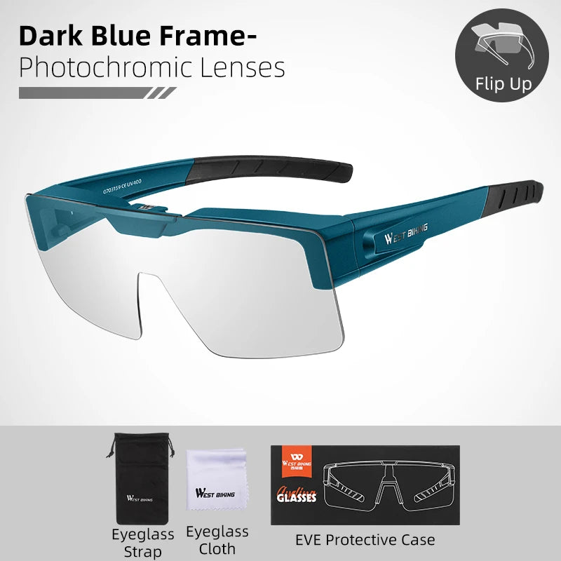 WEST BIKING Photochromic Cycling Glasses Sports Sunglasses Men Fit Over Myopia MTB Road Cycling Eyewear Fishing Driving Goggles