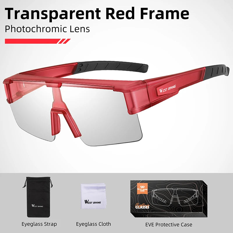 WEST BIKING Cycling Glasses Photochromic MTB Road Bike Glasses UV400 Protection Sunglasses Sport Polarized Eyewear Goggles