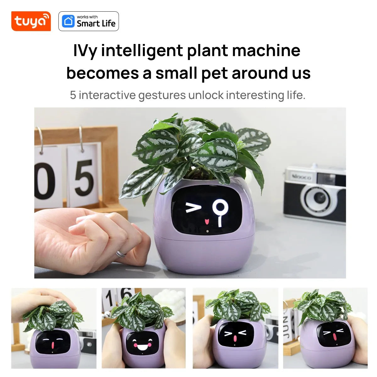 Smart Planter Tuya Ivy Endless Fun Over 49 Rich Expressions,7 smart sensors,AI Chips Make Raising Plants Easy and Fun