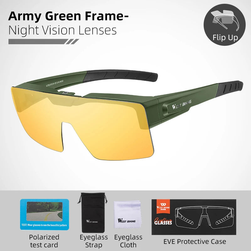 WEST BIKING Photochromic Cycling Glasses Sports Sunglasses Men Fit Over Myopia MTB Road Cycling Eyewear Fishing Driving Goggles