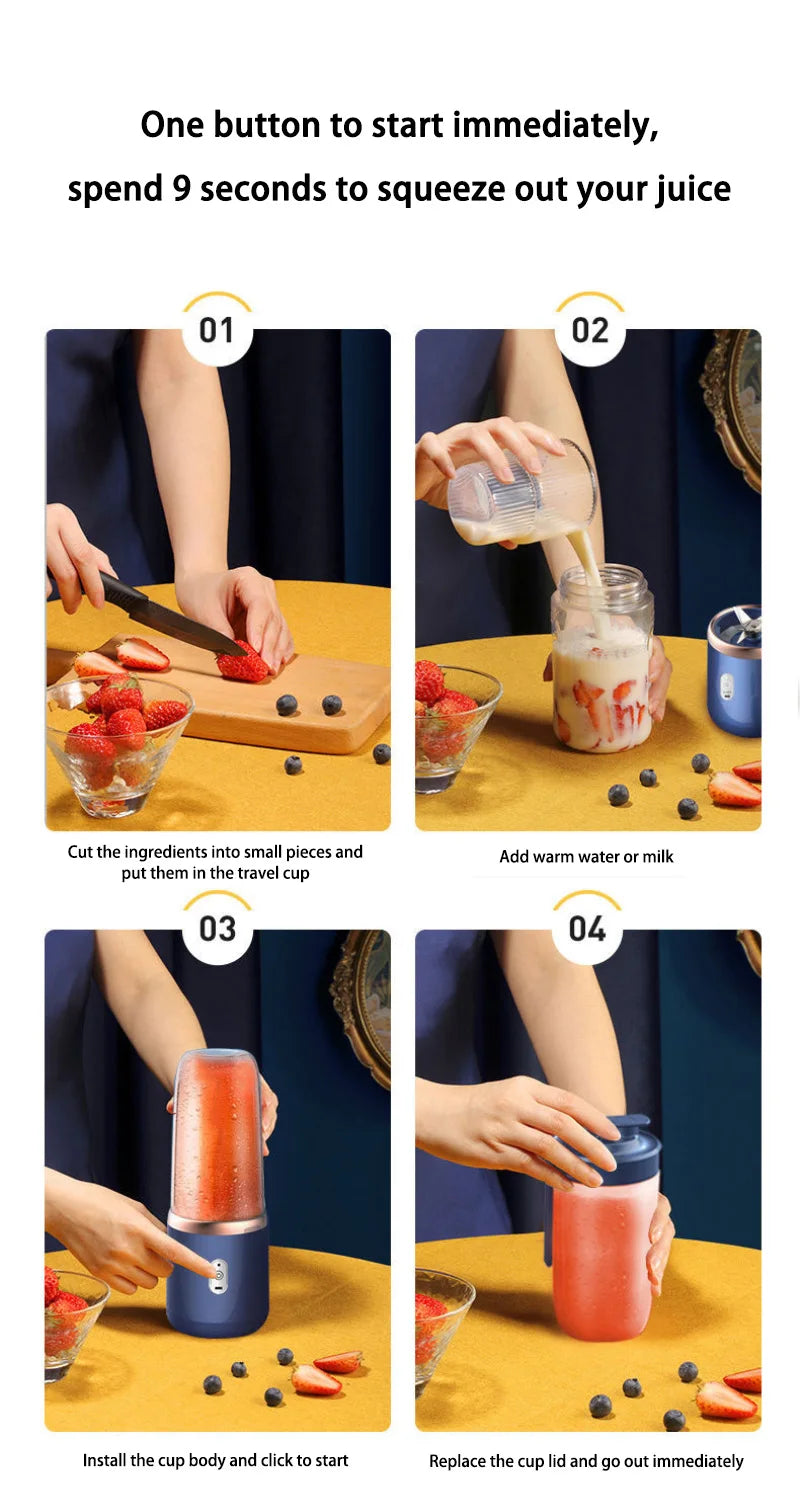 Xiaomi Portable Electric Fruit Juice Blenders 400ml Personal sized Mini Bottle Home USB rechargeable 6 Blades blender Machine