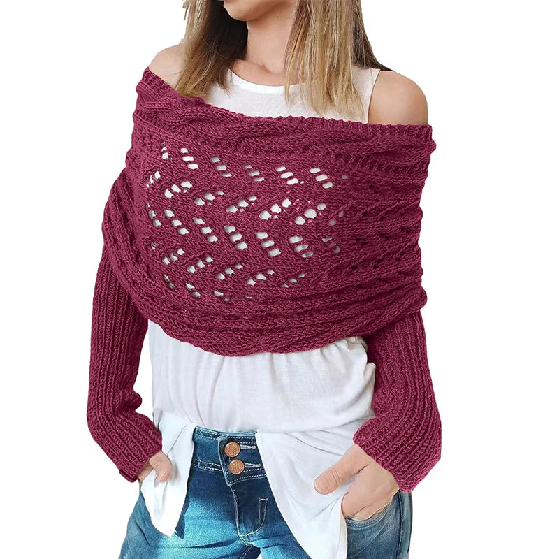 2024 Scarf With Sleeves Women Soft Knitted Wrap New Fashionable Pullover Shawl Windproof Warm Autumn Winter Poncho