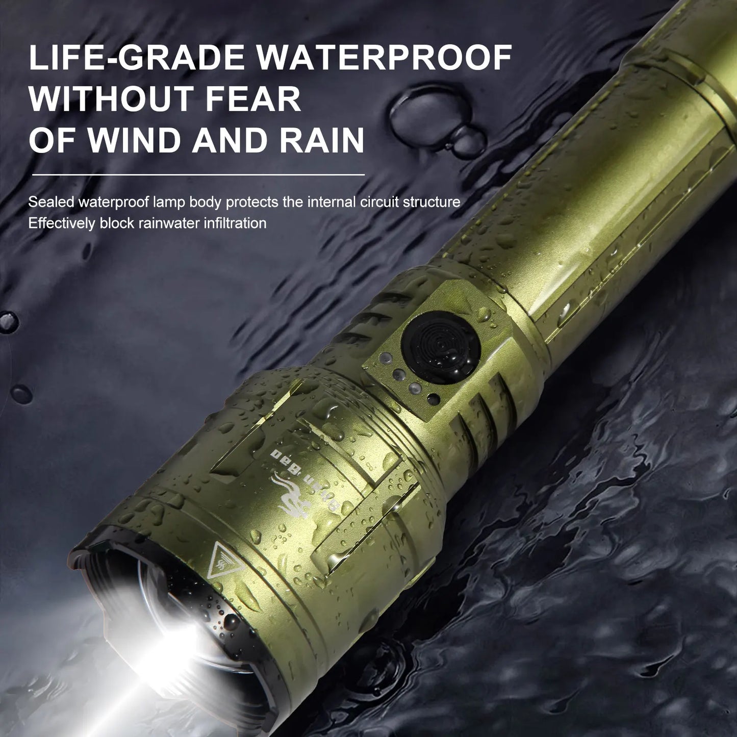 Outdoor Zoom Waterproof Flashlight Super Bright Light Focused Light Source Can Light a Flame (3000LM)