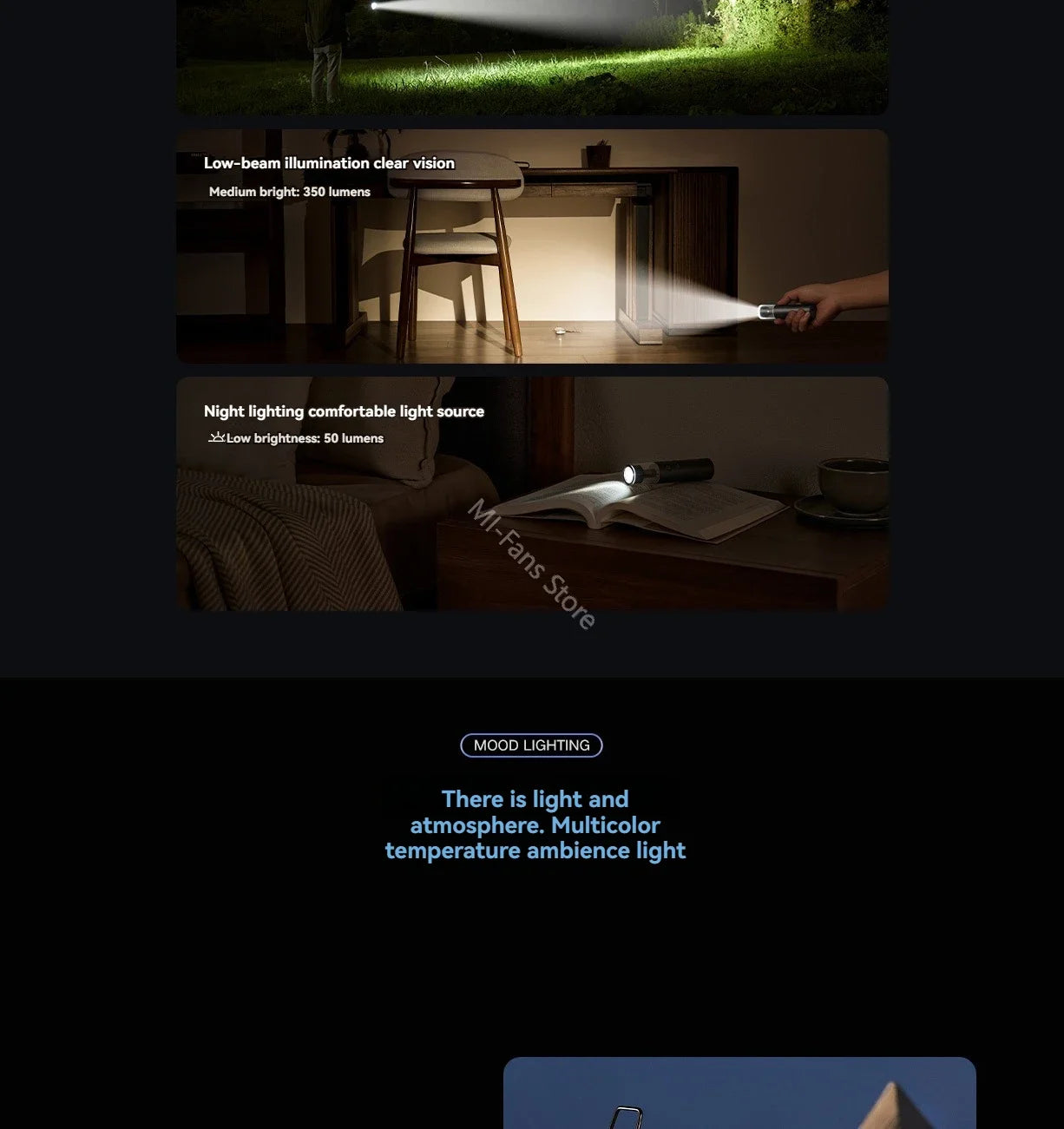 2024 Xiaomi Mijia Multi Functional Flashlight Portable 125g 3100mAh IP65 Waterproof 1000lm Emergency Lighting