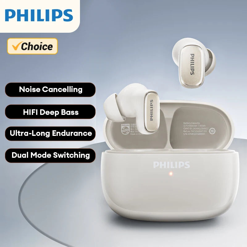 Original Philips TAT2569 Wireless Bluetooth V5.4 Noise Reduction IPX4 Waterproof Sport Earbuds t New Low Latency Gaming Headse