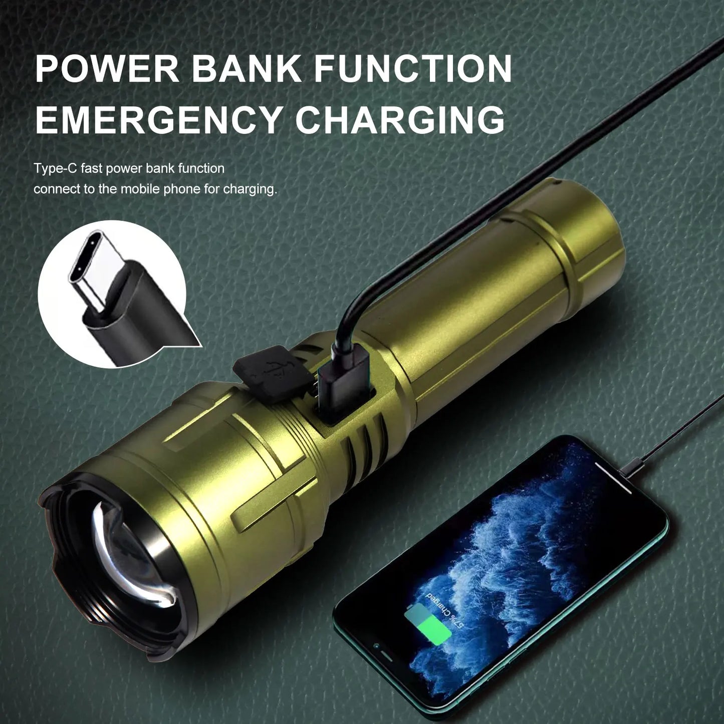 Outdoor Zoom Waterproof Flashlight Super Bright Light Focused Light Source Can Light a Flame (3000LM)