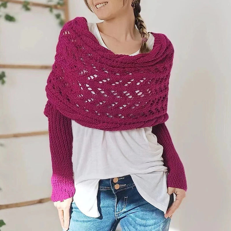 2024 Scarf With Sleeves Women Soft Knitted Wrap New Fashionable Pullover Shawl Windproof Warm Autumn Winter Poncho