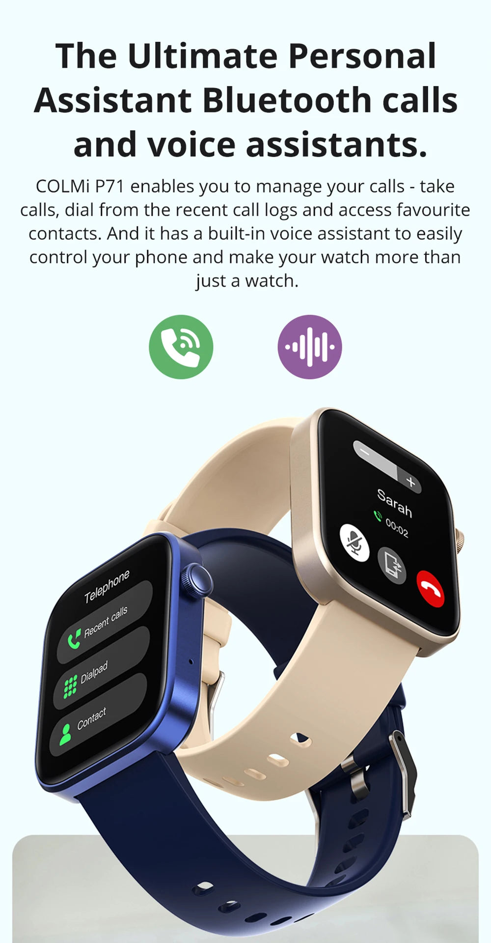 Smartwatch Men Women Health Monitoring IP68 Waterproof COLMI P71 Voice Calling Smart Notifications Voice Assistant Smart Watch