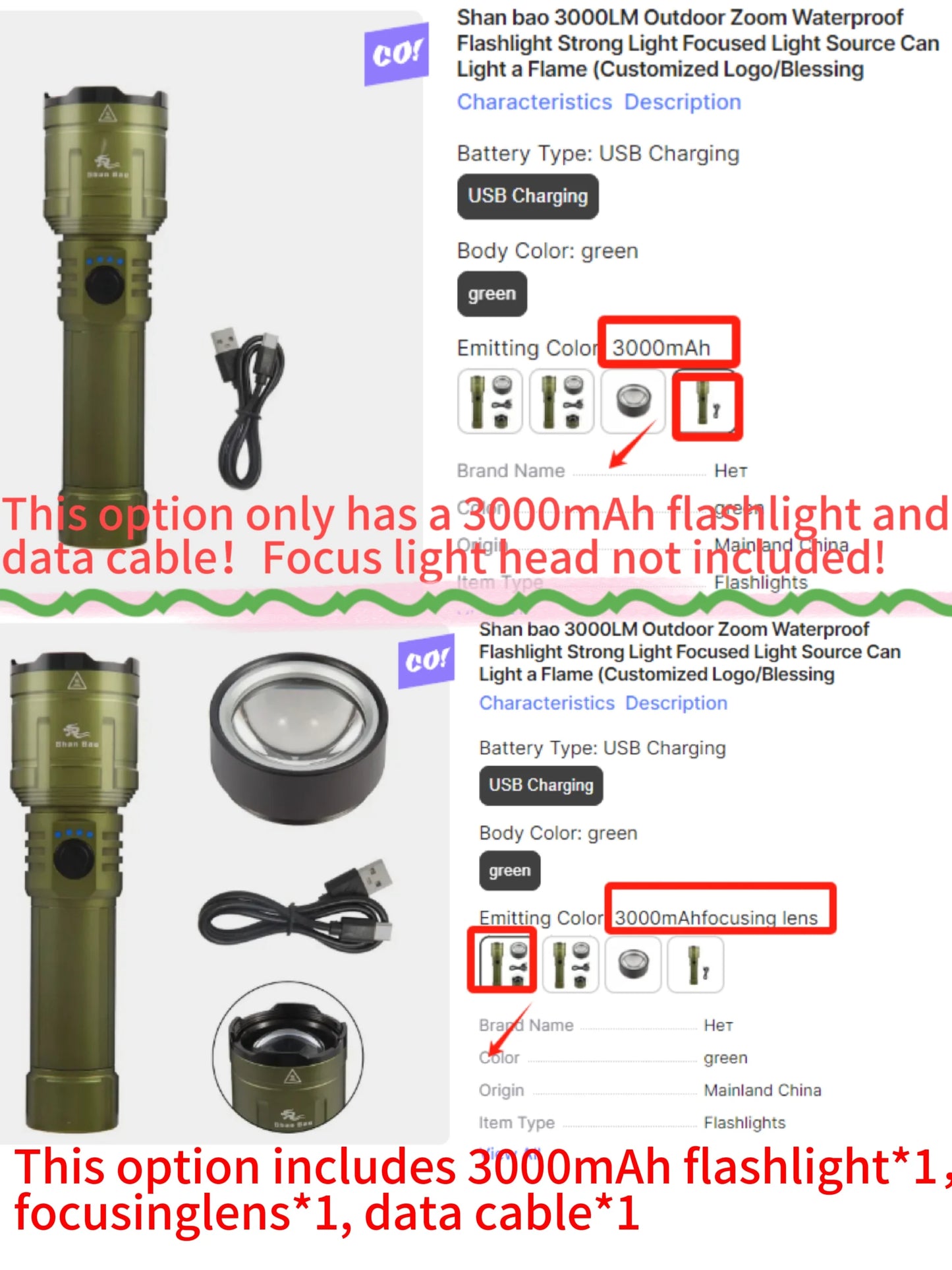 Outdoor Zoom Waterproof Flashlight Super Bright Light Focused Light Source Can Light a Flame (3000LM)