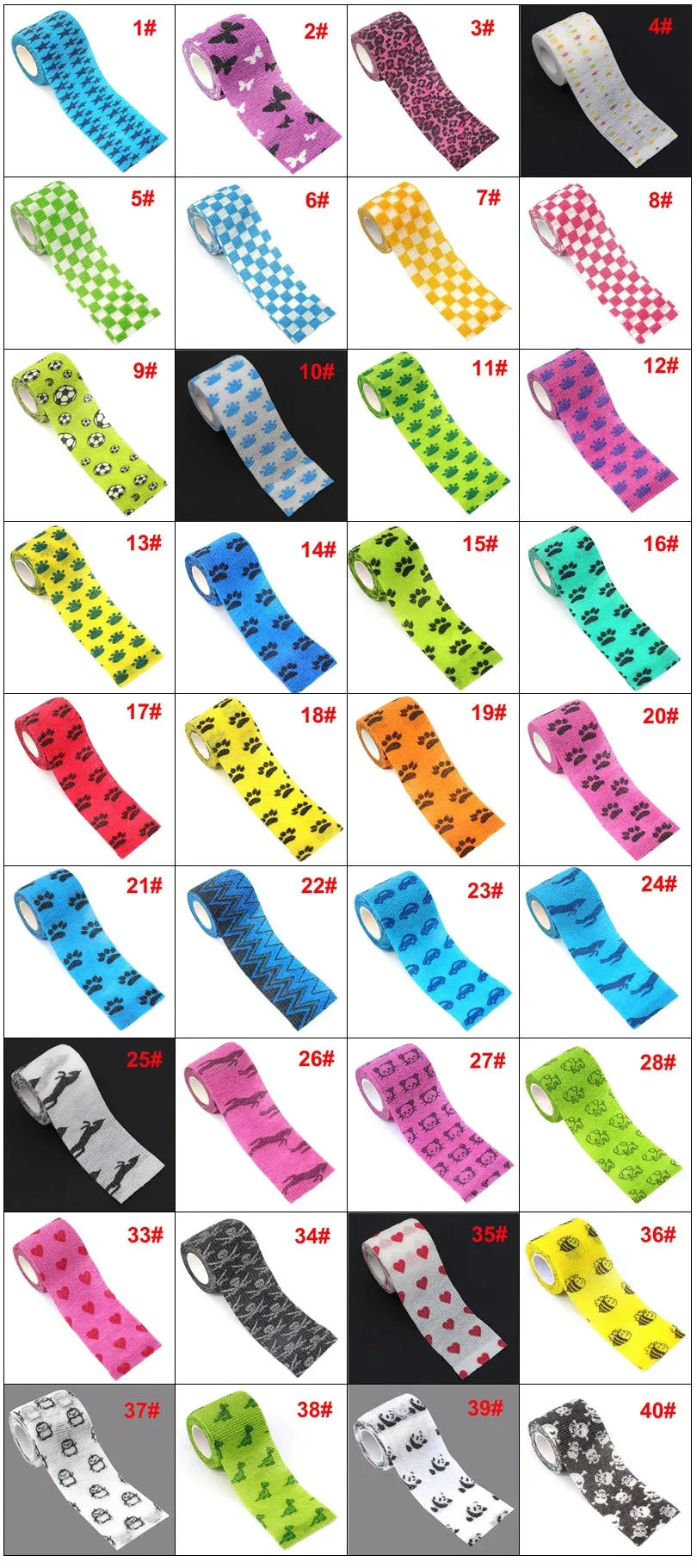 Athletic Tape Wraps for Sports, Colorful Bandage for Tattooing, Finger Joint, Knee Pet, Printed Self-Adhesive Wraps, 2.5cm-10cm
