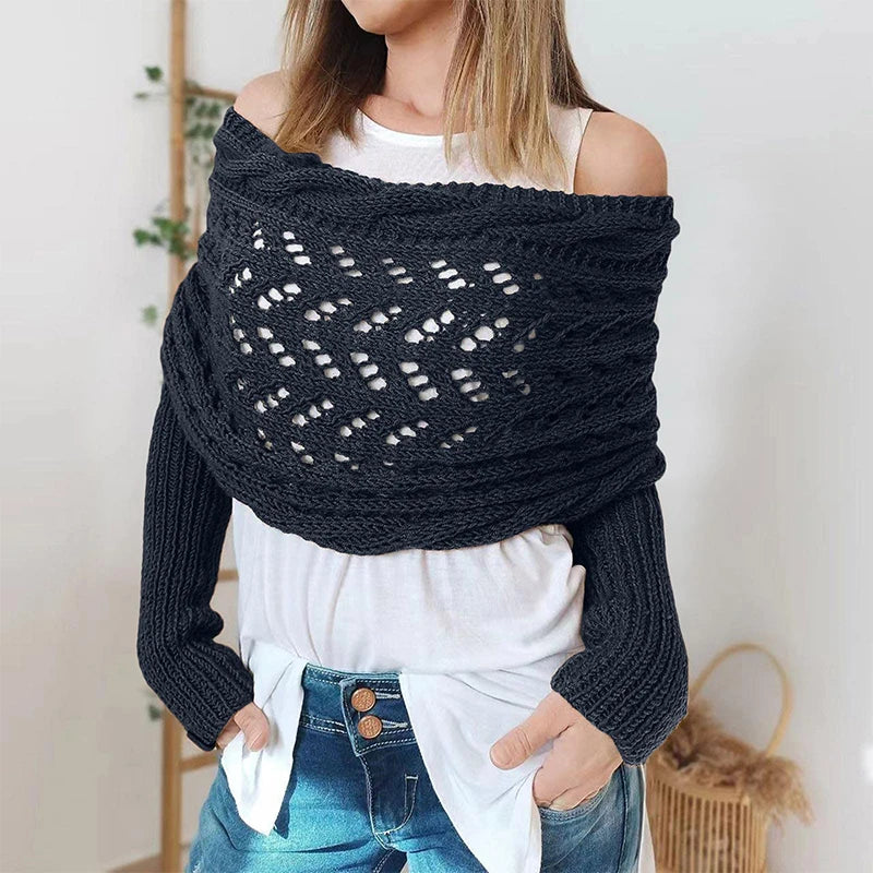 2024 Scarf With Sleeves Women Soft Knitted Wrap New Fashionable Pullover Shawl Windproof Warm Autumn Winter Poncho