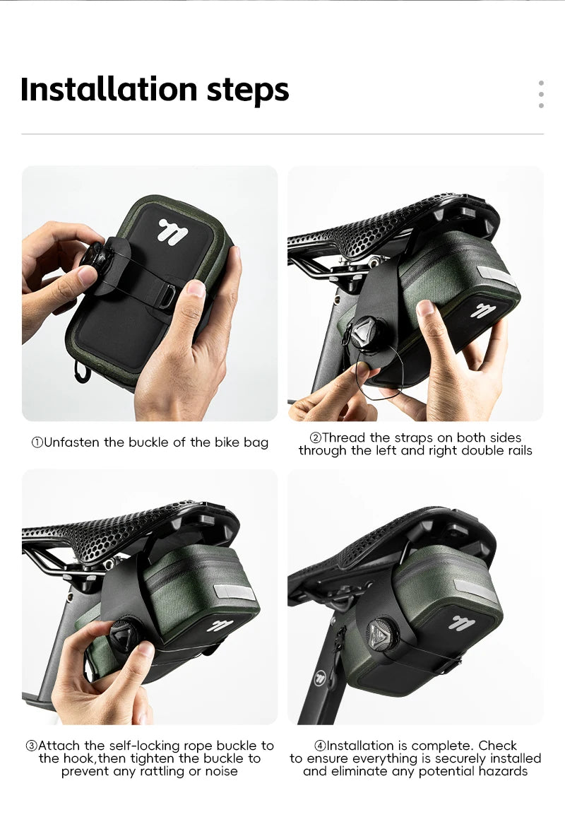 WEST BIKING Bicycle Saddle Bag 600D TPU Seamless Waterproof Wear-Resistant Rotating Lacing Buckle Mini Saddlebag Bike Accessory
