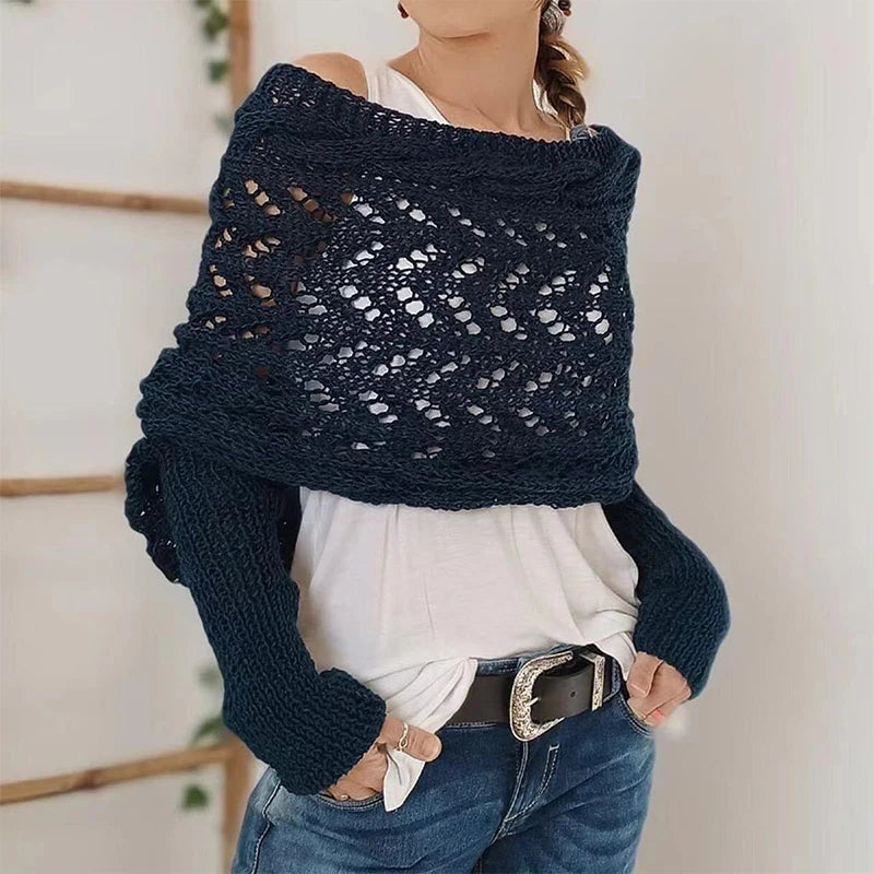2024 Scarf With Sleeves Women Soft Knitted Wrap New Fashionable Pullover Shawl Windproof Warm Autumn Winter Poncho