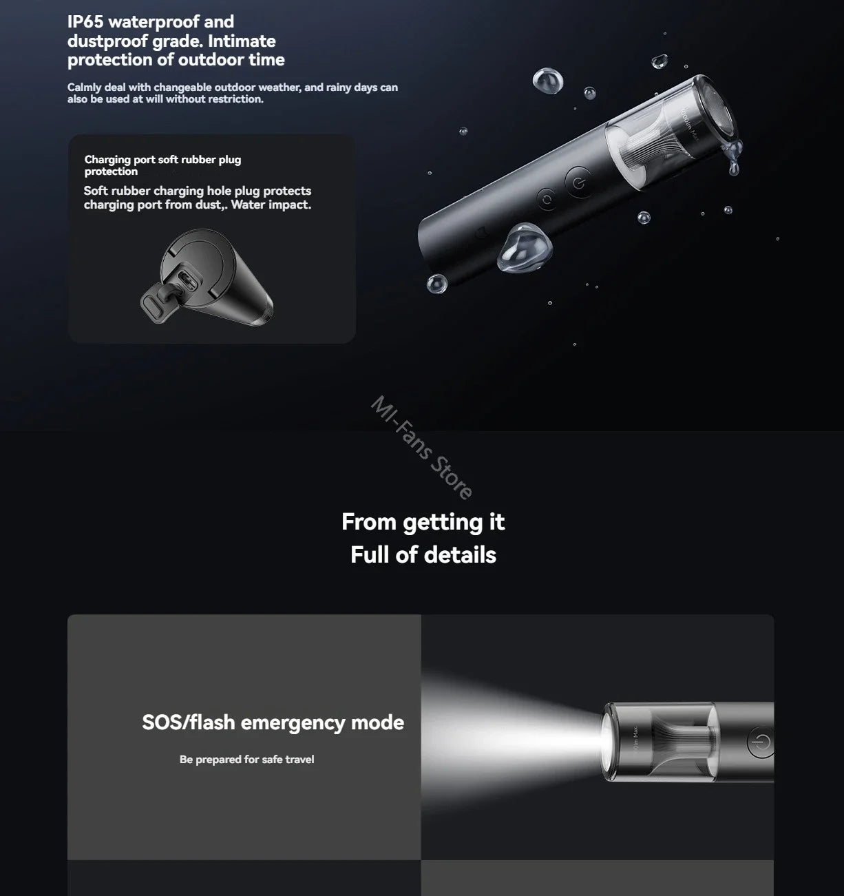 2024 Xiaomi Mijia Multi Functional Flashlight Portable 125g 3100mAh IP65 Waterproof 1000lm Emergency Lighting