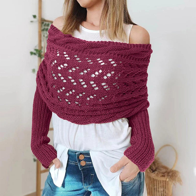 2024 Scarf With Sleeves Women Soft Knitted Wrap New Fashionable Pullover Shawl Windproof Warm Autumn Winter Poncho