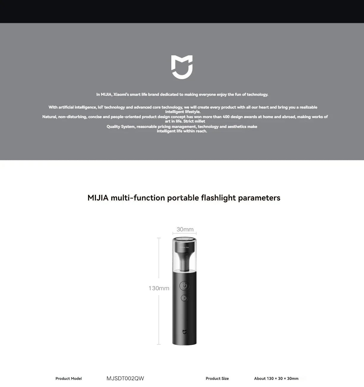 2024 Xiaomi Mijia Multi Functional Flashlight Portable 125g 3100mAh IP65 Waterproof 1000lm Emergency Lighting