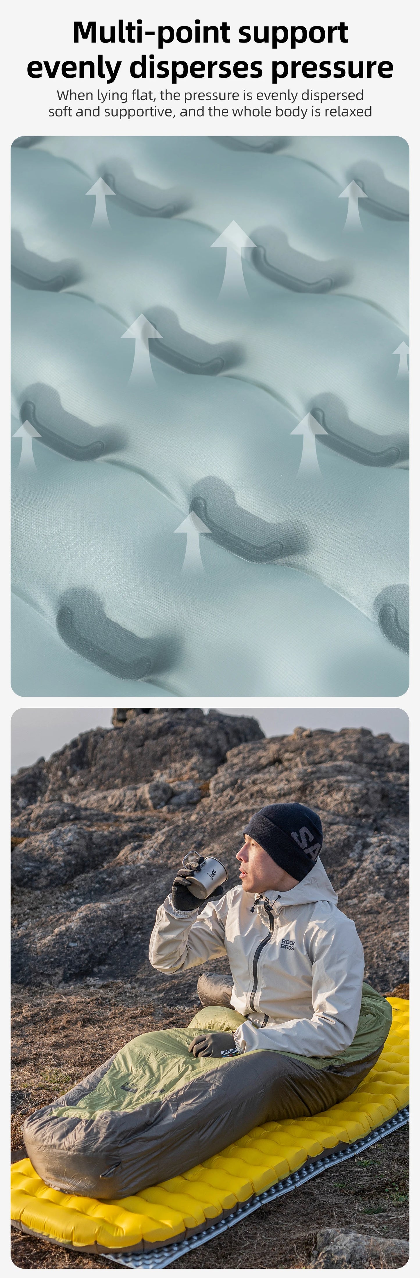 Qunature Outdoor Camping Inflatable Mattress Sleeping Pad Ultralight Hiking Waterproof Picnic Pad Foldable Sleeping Mattress