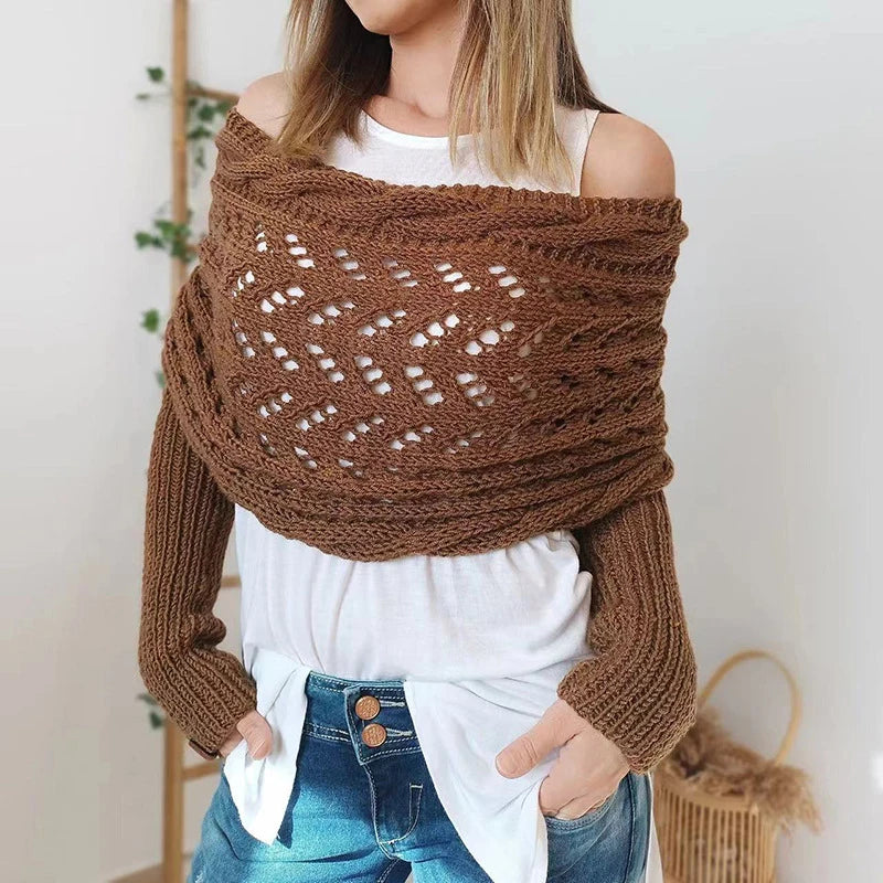2024 Scarf With Sleeves Women Soft Knitted Wrap New Fashionable Pullover Shawl Windproof Warm Autumn Winter Poncho