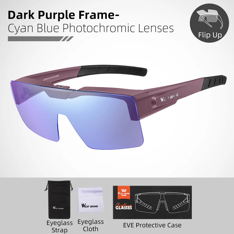WEST BIKING Photochromic Cycling Glasses Sports Sunglasses Men Fit Over Myopia MTB Road Cycling Eyewear Fishing Driving Goggles