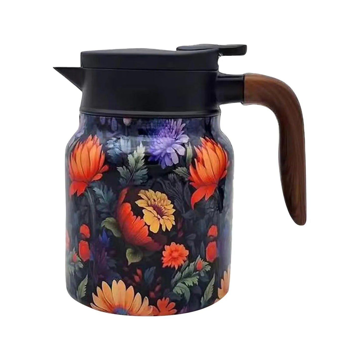 Vintage Floral Pattern Tea Thermos – Built-In Infuser 800/1000ml Floral Tea Kettle Stewed Teapot Tea Separation Water Bottle