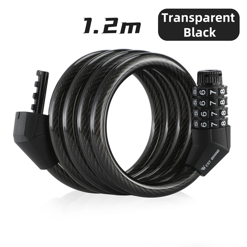 WEST BIKING Bicycle Lock 4 Digit Code 120cm Anti-theft Lock Bike Security Steel Cable Cycling Bicycle Lock Bike Accessories