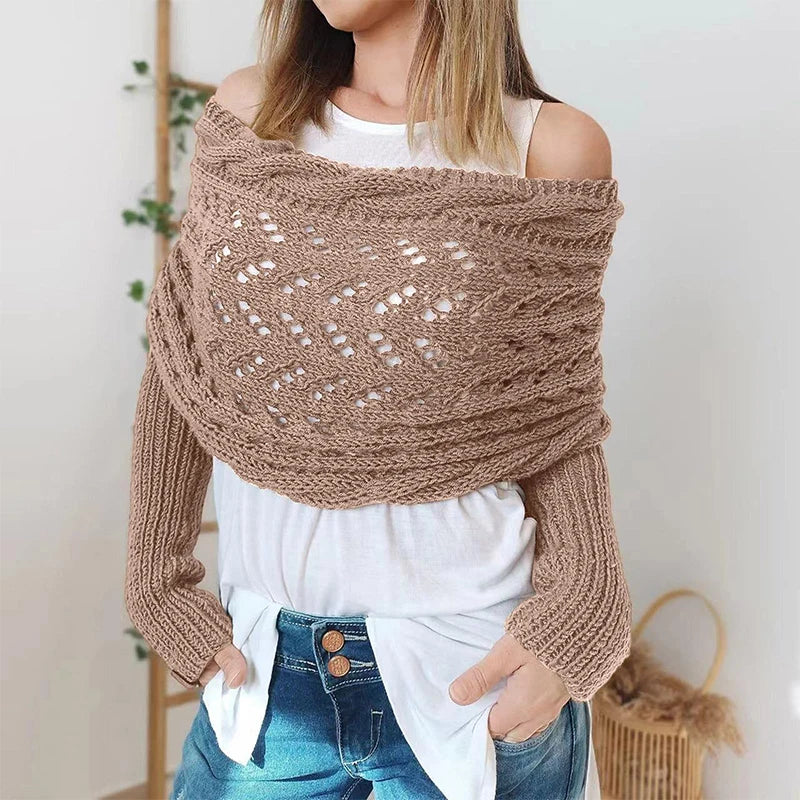 2024 Scarf With Sleeves Women Soft Knitted Wrap New Fashionable Pullover Shawl Windproof Warm Autumn Winter Poncho