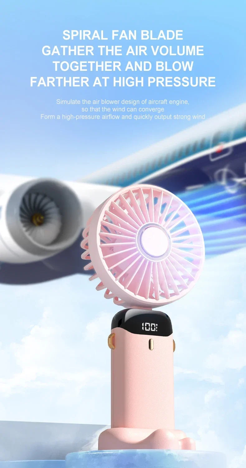 Handheld Mini USB Rechargeable Fan Foldable Portable Neck Hanging Fans 5 Speed with Phone Stand and Display Screen 1800mAh