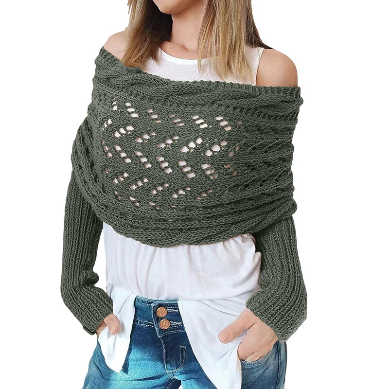 2024 Scarf With Sleeves Women Soft Knitted Wrap New Fashionable Pullover Shawl Windproof Warm Autumn Winter Poncho