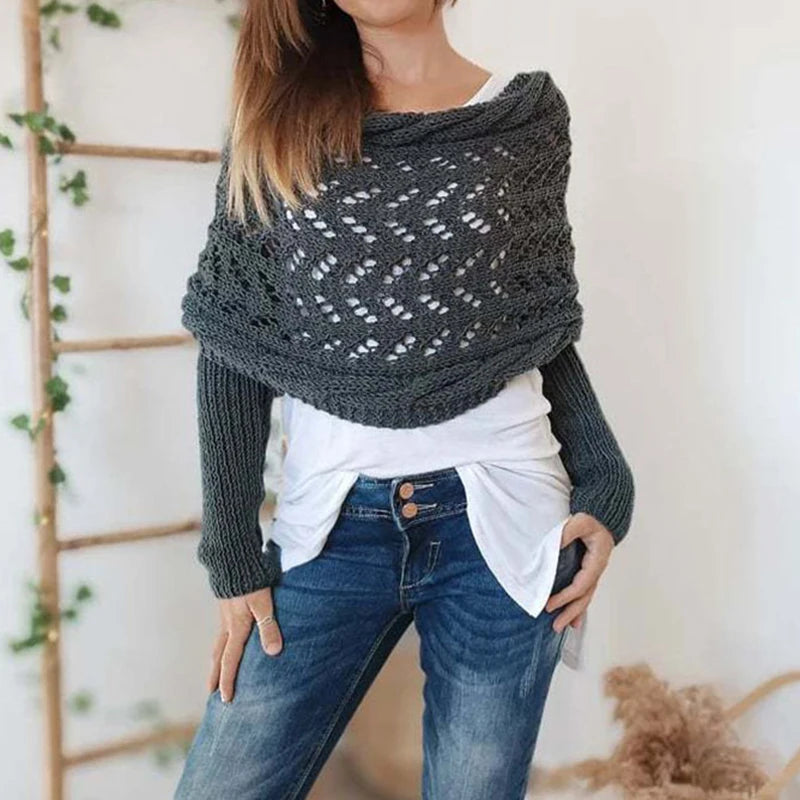 2024 Scarf With Sleeves Women Soft Knitted Wrap New Fashionable Pullover Shawl Windproof Warm Autumn Winter Poncho