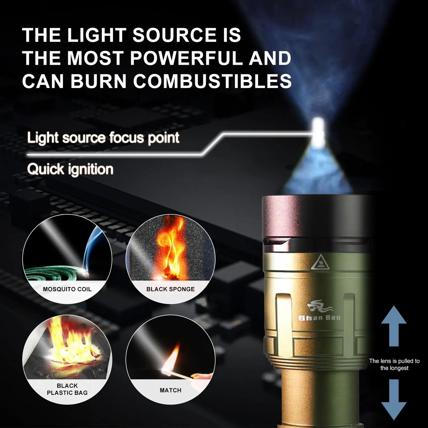 Outdoor Zoom Waterproof Flashlight Super Bright Light Focused Light Source Can Light a Flame (3000LM)