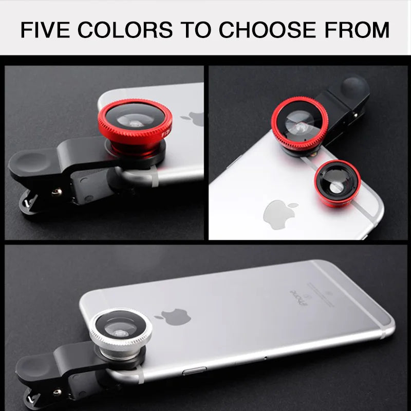 3 in 1 Fisheye Phone Lens Wide Angle Zoom Lens Fish Eye Macro Lenses Camera Kits With Clip Lens On The Phone For All Smart Phone