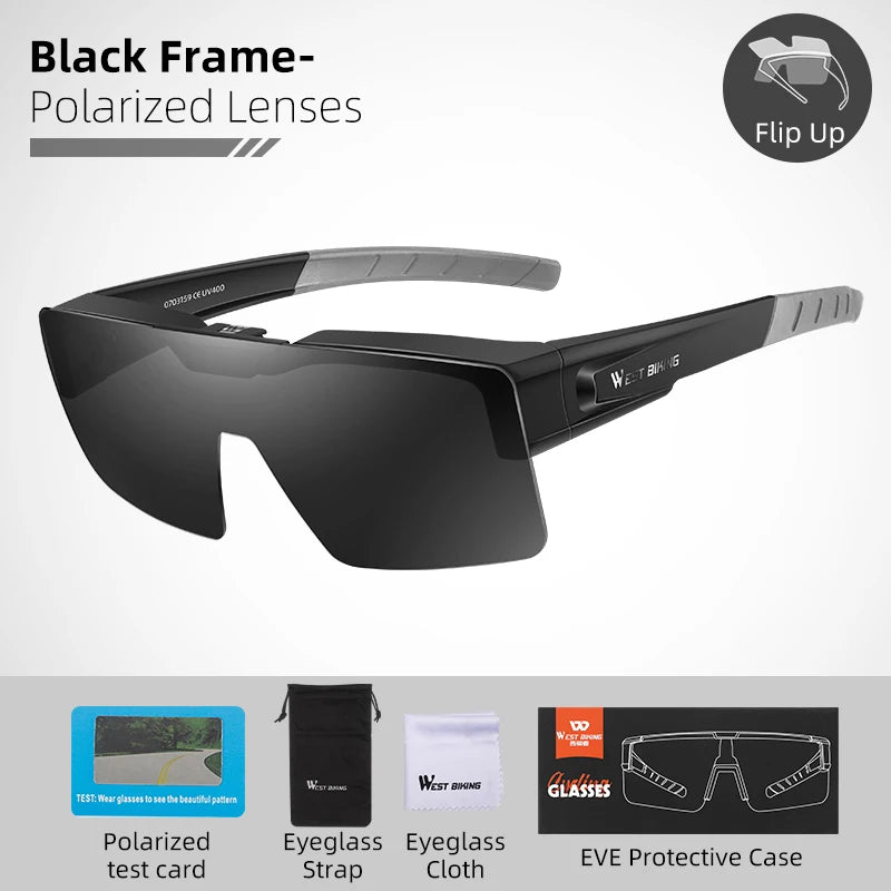 WEST BIKING Photochromic Cycling Glasses Sports Sunglasses Men Fit Over Myopia MTB Road Cycling Eyewear Fishing Driving Goggles