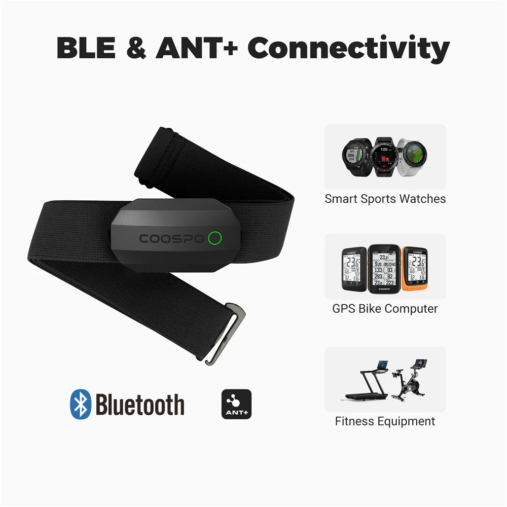 COOSPO Heart Rate Sensor With Chest Strap Dual Mode ANT Bluetooth H808S Cycling Computer for Wahoo Garmin Zwift Sports Monitor