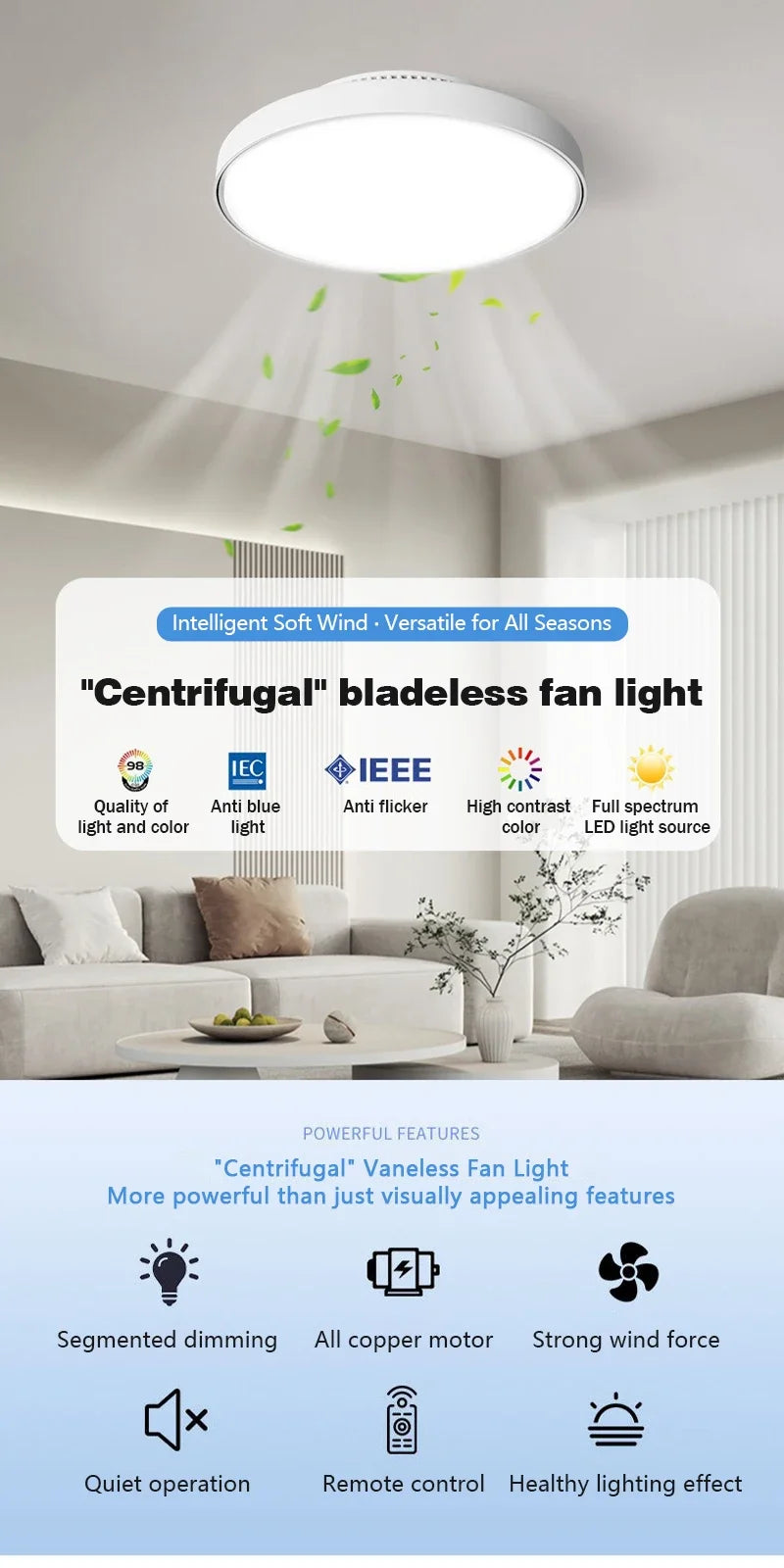 Modern LED Ceiling Fan Lights Invisible Leaf Less Low Decibel Remote Dimming Fan Lights Bedroom Living Room Home Electric Fan