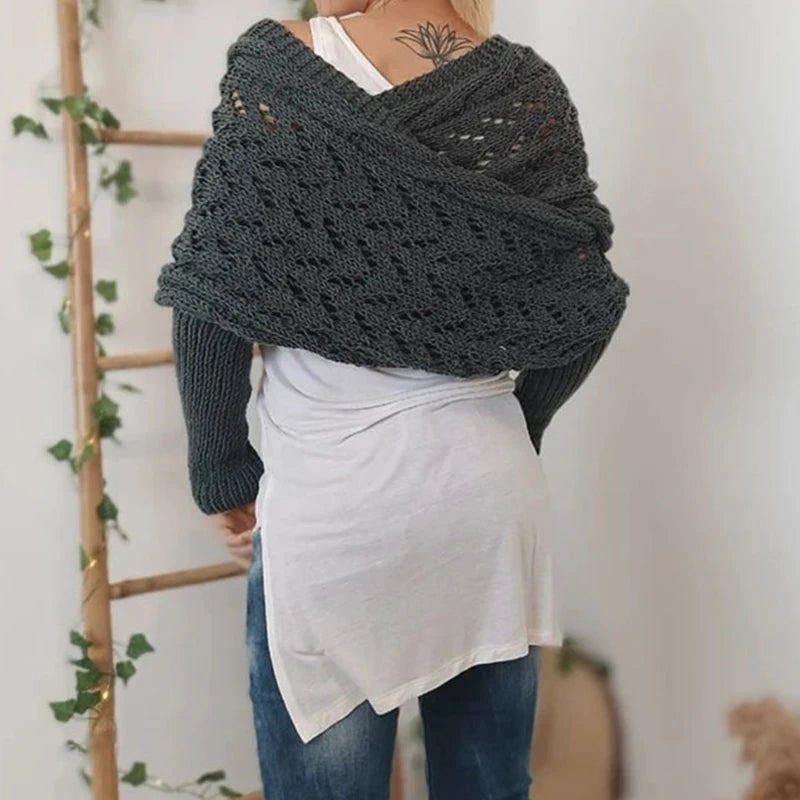 2024 Scarf With Sleeves Women Soft Knitted Wrap New Fashionable Pullover Shawl Windproof Warm Autumn Winter Poncho