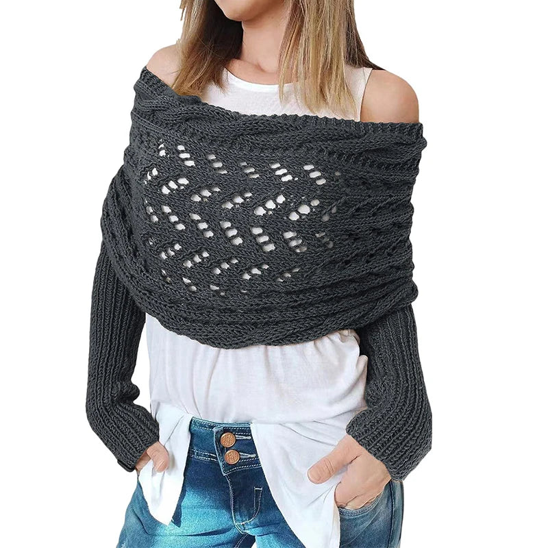 2024 Scarf With Sleeves Women Soft Knitted Wrap New Fashionable Pullover Shawl Windproof Warm Autumn Winter Poncho