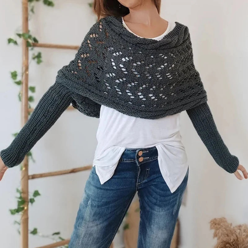 2024 Scarf With Sleeves Women Soft Knitted Wrap New Fashionable Pullover Shawl Windproof Warm Autumn Winter Poncho