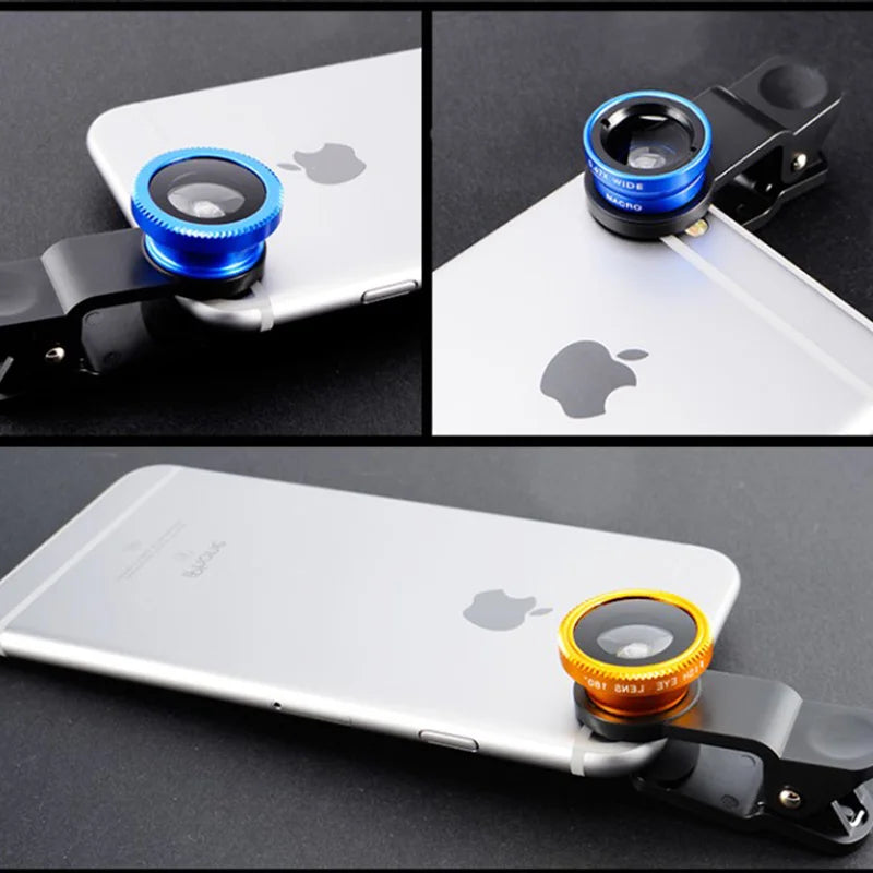 3 in 1 Fisheye Phone Lens Wide Angle Zoom Lens Fish Eye Macro Lenses Camera Kits With Clip Lens On The Phone For All Smart Phone