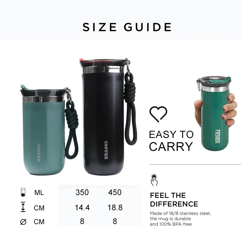 Thermal Mug Thermos Bottle for Coffee Tumbler Cup Water Bottle Stainless Steel Insulated Vacuum Flask Leakproof Travel Drinkware