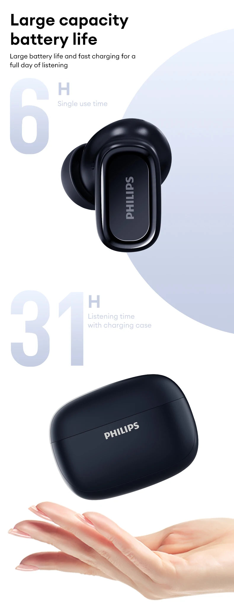 Original Philips TAT2569 Wireless Bluetooth V5.4 Noise Reduction IPX4 Waterproof Sport Earbuds t New Low Latency Gaming Headse