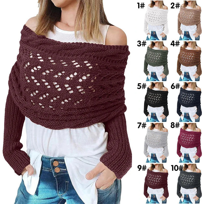 2024 Scarf With Sleeves Women Soft Knitted Wrap New Fashionable Pullover Shawl Windproof Warm Autumn Winter Poncho
