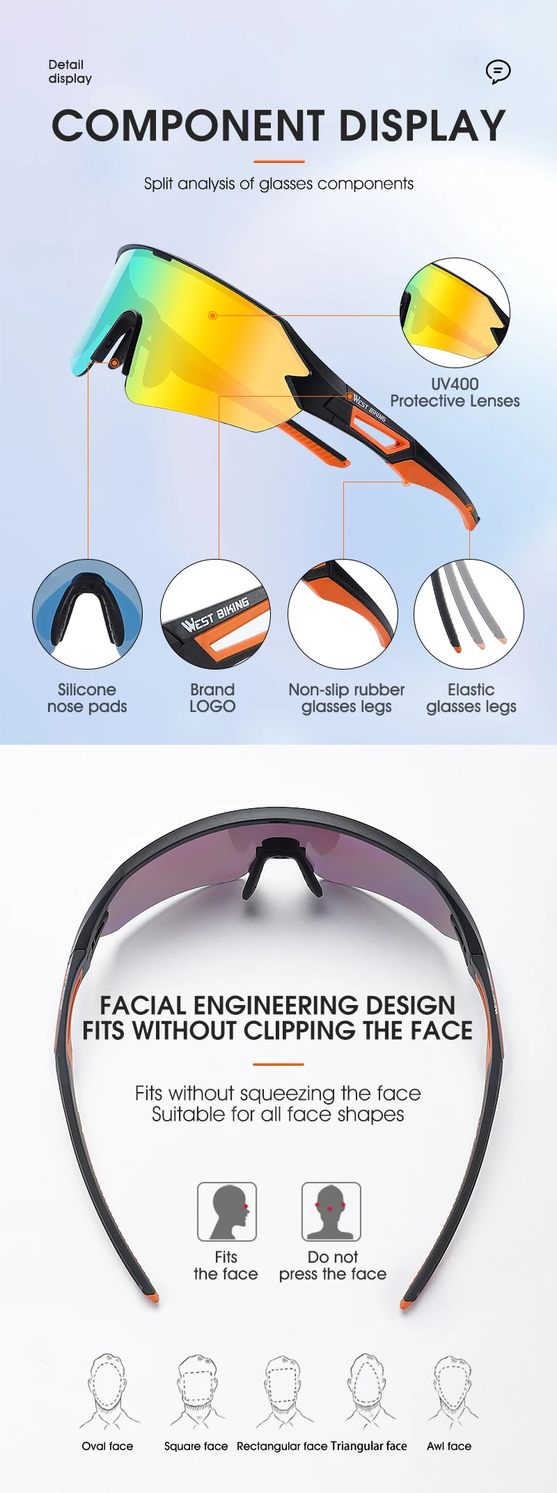 WEST BIKING Cycling Glasses for Men Women UV 400 Sports Sunglasses PU Windproof Biking Goggles for Running Hiking Golf Driving
