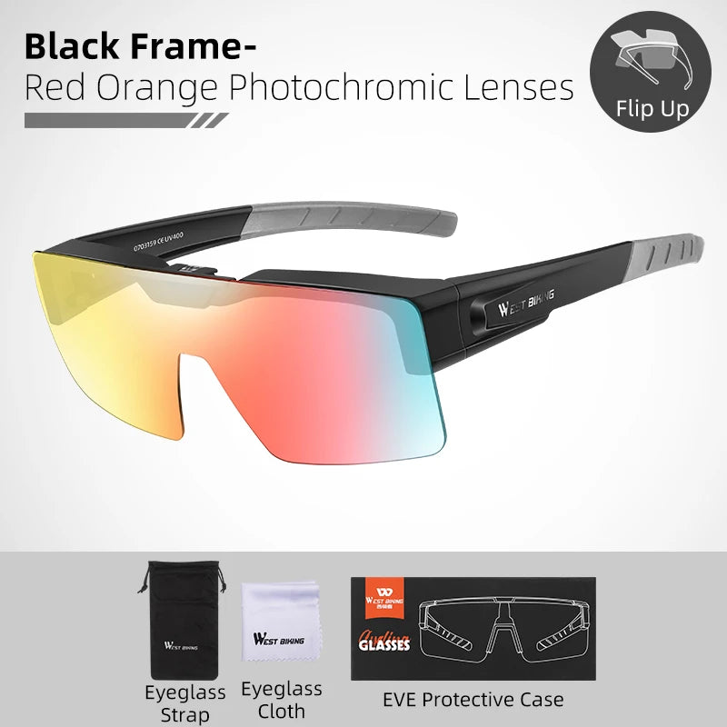 WEST BIKING Photochromic Cycling Glasses Sports Sunglasses Men Fit Over Myopia MTB Road Cycling Eyewear Fishing Driving Goggles